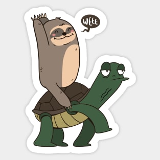 Cute Happy Sloth on Turtle Taxi Sticker